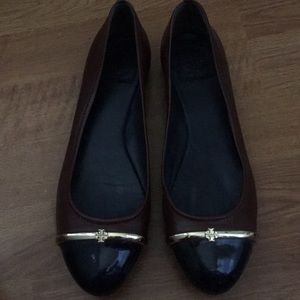 Tory Burch Navy and Brown Flats